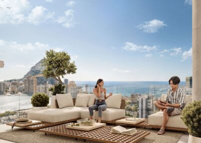 Camporrosso Towers. Calpe Alicante Costa Blanca. Terraza, vistas.